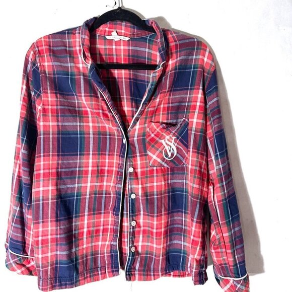 Victorias Secret VS Plaid Pajama Top Size Small Petite Red Christmas Tartan - Picture 2 of 5